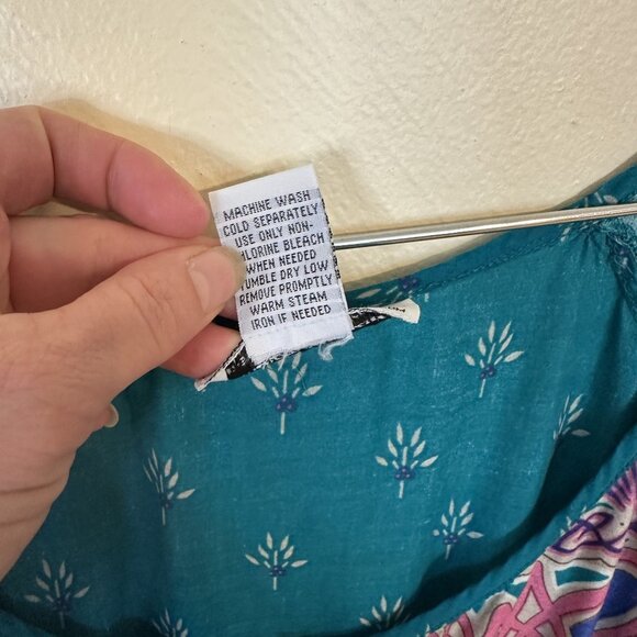 Anthony Richards Womens Dress Teal Floral Mandala 3X Cotton Short Sleeve Cotton - Picture 8 of 10